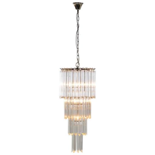 Silver Mid-century Tiered Crystal Chandelier