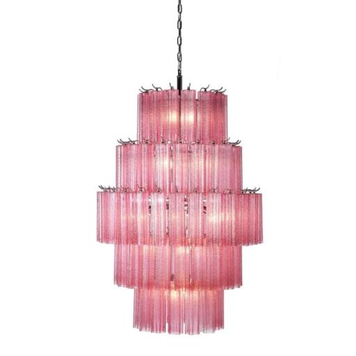 Murano Glass Inspired Pink 5 Tiered Chandelier