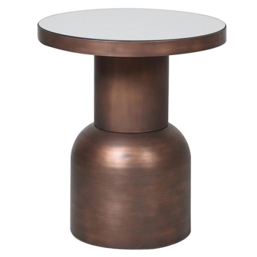 Mo Metal Round Side Table With Mirrored Top