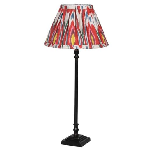 Black Table Lamp With Patterned Fabric Shade