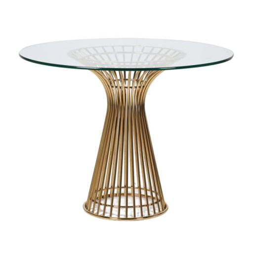 Gold Metal Spoke Base Round Glass Top Dining Table