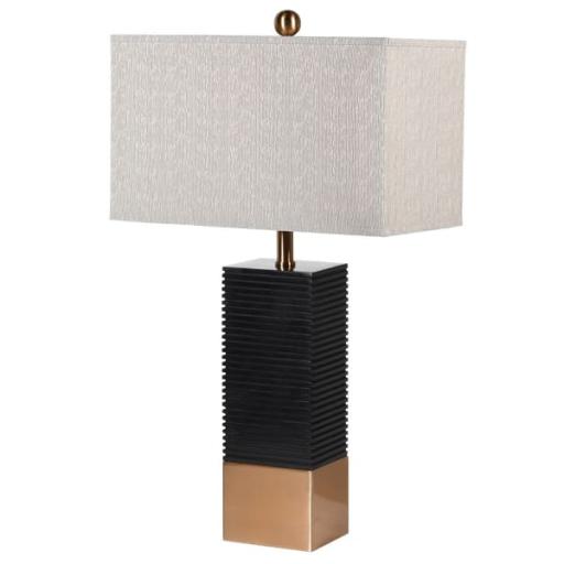 70s Style Black and Bronze Marble Pillar Table Lamp with Shade