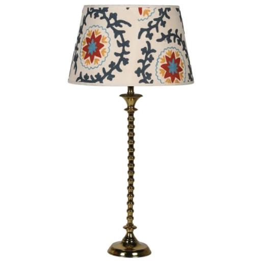 Slim Brass Table Lamp with Crewelwork Printed Shade