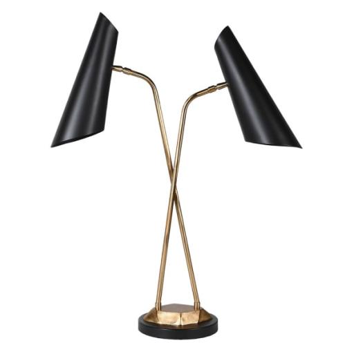 Black and Gold Duel Shade Desk Lamp In The Manner Of Stilnovo