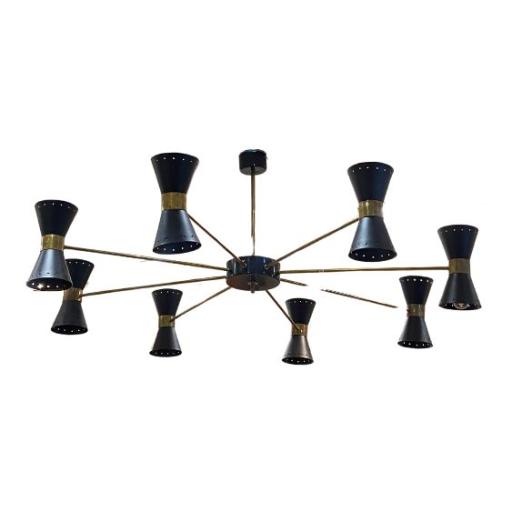 1950s Italian Stilnovo Attributed Ceiling Light With Black Enamel & Brass