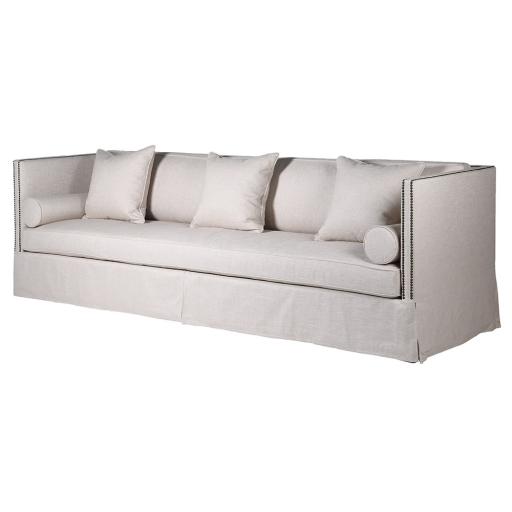 Linen Studded Four Seater Sofa