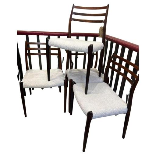 Neils Otto Moller Set Of Four Rosewood Dining Chairs, Newly upholstered In Boucle