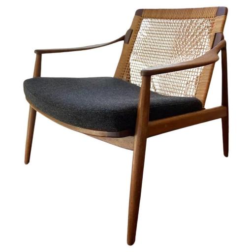 Rare Vintage Cane & Teak Armchair By Hartmut Lohmeyer Wilkham, 1950's