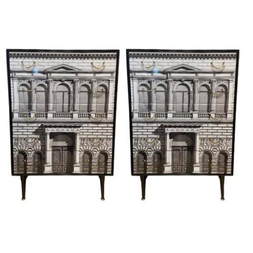 Pair Of Vintage Chest Of Drawers In the Manner Of Fornasetti