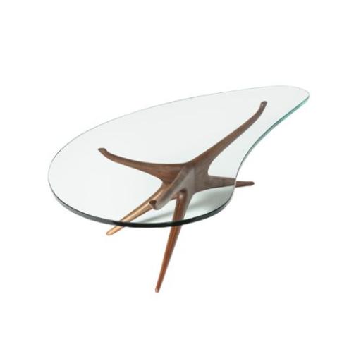 Mid Century Modern Sculptural Walnut & Glass Cocktail Table by Vladimir Kagan