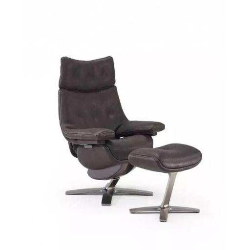 Natuzzi Brown Leather Reclining Chair With Footstool