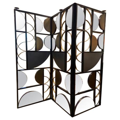 Handmade bespoke metal & brass mirrored screen