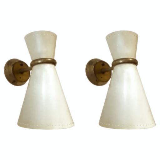 A Pair of 1950s Italian Steel & Brass Wall Sconces Attributed To Stilnovo