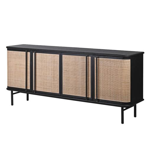 Black & Rattan four Door Sideboard