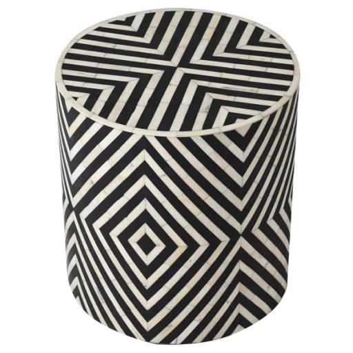 Monochrome Geometric Bone Inlay Stool