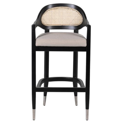 Ebonised Wooden Barstool with Rattan Back Rest