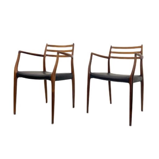 Set Of Two Rosewood Niels Otto Moller Model 62 Dining Chairs In Black Leather