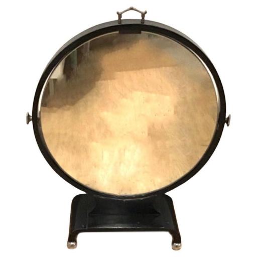 Antique Art Deco Ebonised Round Table Top Mirror