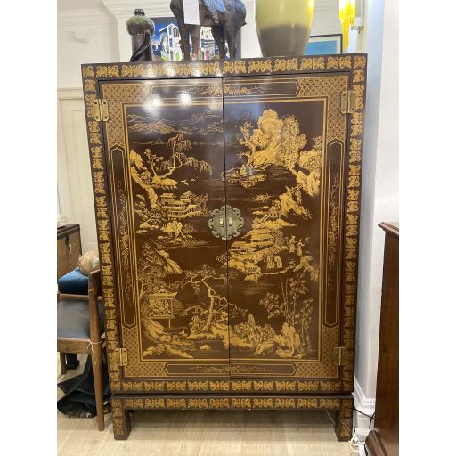 Vintage Drexel Heritage Illuminated Chinoiserie Cabinet With Mirrored Back